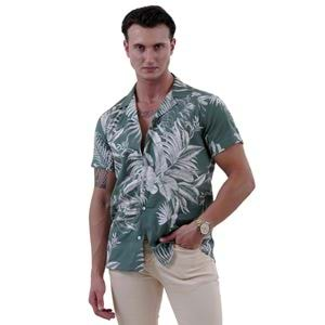 Khaki Green with Palm Trees Men's Hawaiian Summer Shirt