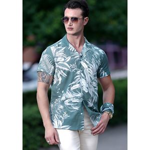 Khaki Green with Palm Trees Men's Hawaiian Summer Shirt