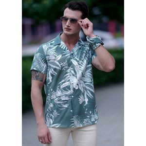 Khaki Green with Palm Trees Men's Hawaiian Summer Shirt