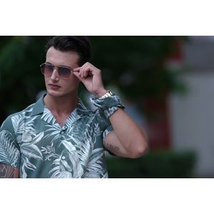 Khaki Green with Palm Trees Men's Hawaiian Summer Shirt