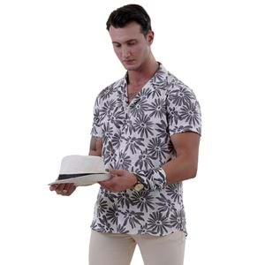 Black Floral on White Men's Hawaiian Summer Shirt