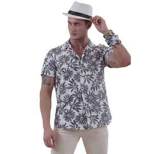 Black Floral on White Men's Hawaiian Summer Shirt