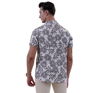 Black Floral on White Men's Hawaiian Summer Shirt