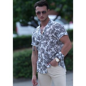 Black Floral on White Men's Hawaiian Summer Shirt