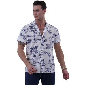 White with Navy Palm Trees Men's Hawaiian Summer Shirt