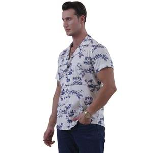 White with Navy Palm Trees Men's Hawaiian Summer Shirt