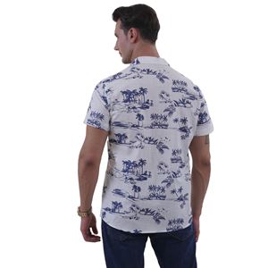 White with Navy Palm Trees Men's Hawaiian Summer Shirt