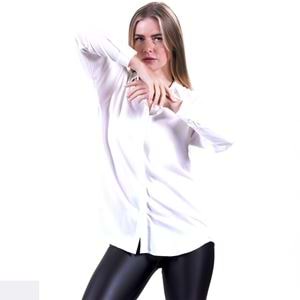 White Solid Monocolor Viscose Women's Long Shirt