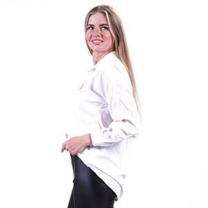 White Solid Monocolor Viscose Women's Long Shirt