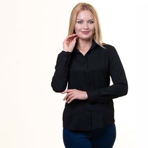 Basic Black Plain Long Sleeved Women's Shirt