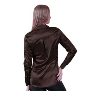 Brown Women's Satin Loose Shirt