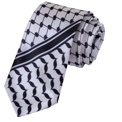 Black and White Palestine Flag Kufia Designer with Pouch Necktie
