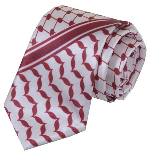Burgundy and White Palestine Flag Kufia Designer with Pouch Necktie