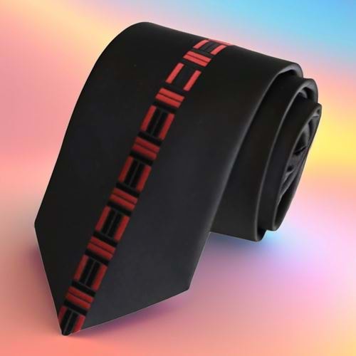Black Red Middle Patterned Custom Cut Italian Tie