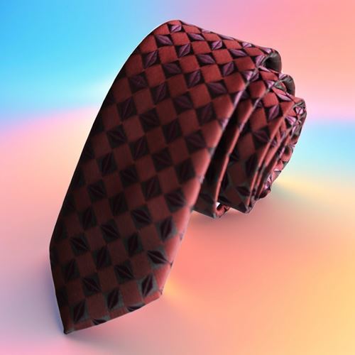 Geometric Coffee Bean Jacquard Weave Slim Fashion Slim Tie on Burgundy