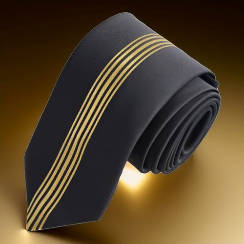 Gold Center Striped Special Cut Slim Slim Trend Tie on Black