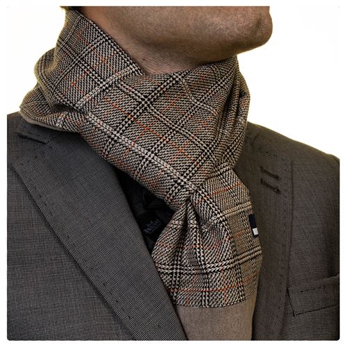 Beige Plaid Designer Mens Scarf