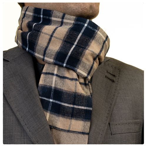 Beige Navy Plaid Mens Scarf