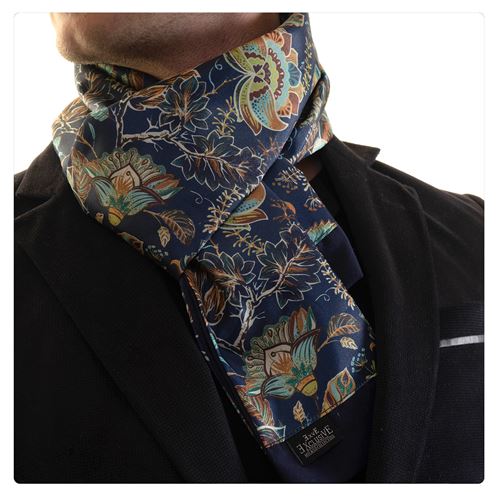 Navy Colorful Folral Printed Double Sided Mens Scarf
