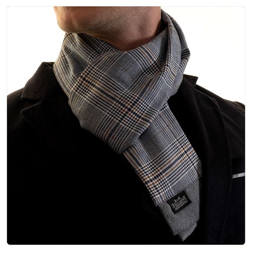 Gray Blue Checkered Wool Mens Scarf