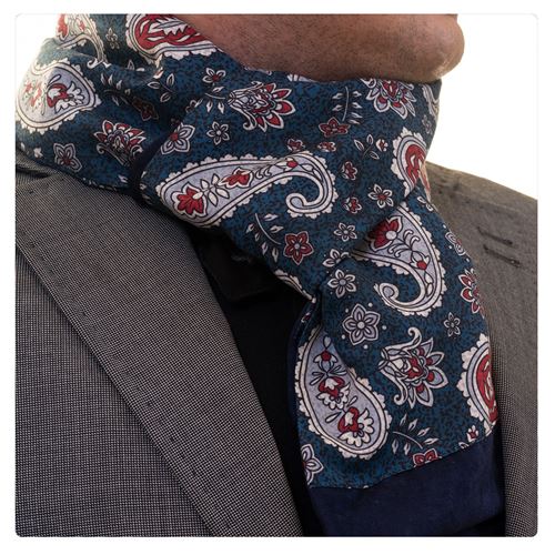 Navy Burgundy & Cream Paisley Mens Scarf