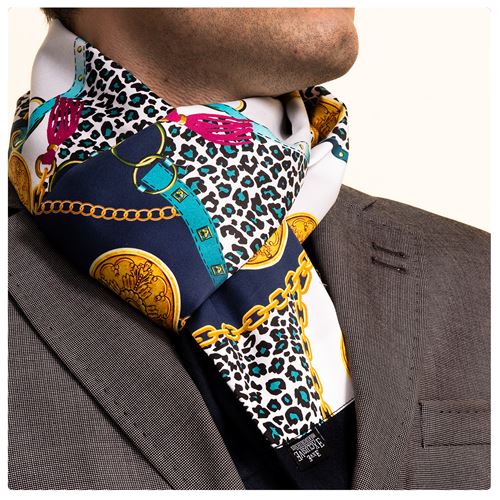 Navy Gold Printed Mens Scarf