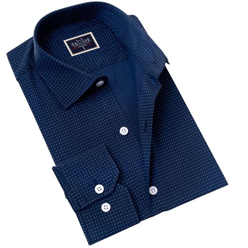 Navy and White Dot Printed Men's Shirt