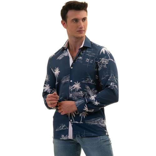 Indigo Blue Hawaii Designer Men's Shirt