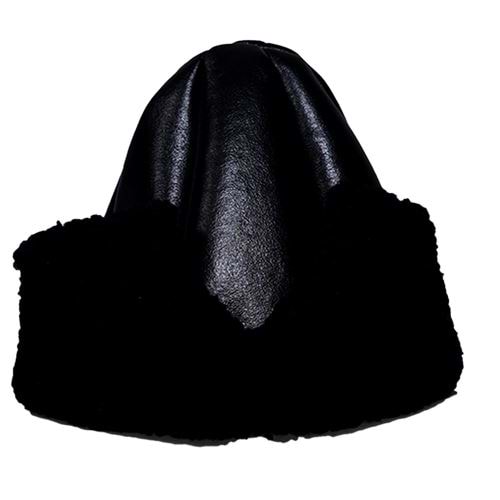 Siyah'a Siyah Kürk Kenarlı İçi Ful Tam Kürklü Kayı Boyu Börk Şapka Socks