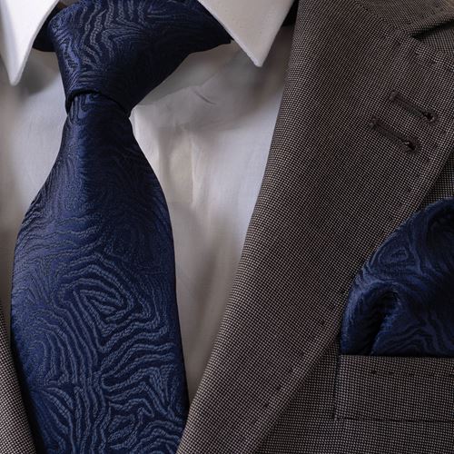 Navy Designer Tie Pocket Square Set