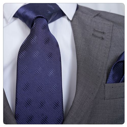Navy Striped jacquard Tie & Pocket Square Set