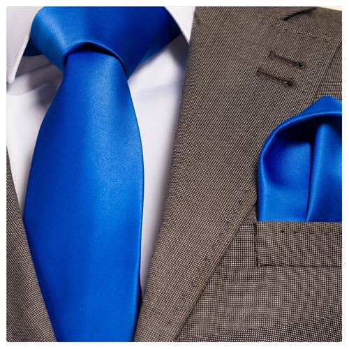 Blue Satin Tie Pocket Square Set