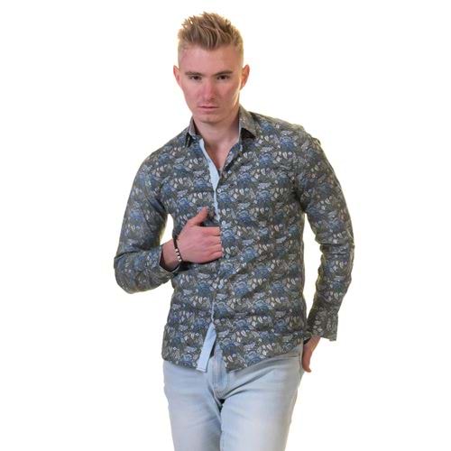 Khaki Green Blue Paisley Men's Shirt