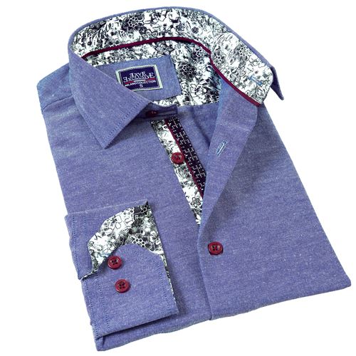 Blue Jeans Style Contrast Collar inside and Cuff Men's Shirt