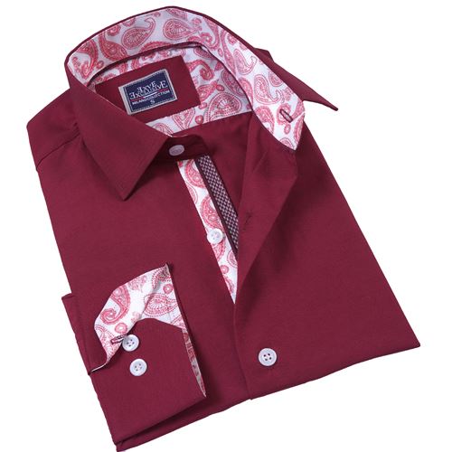 Burgundy Contrast Collar inside and Cuff Men's Shirt