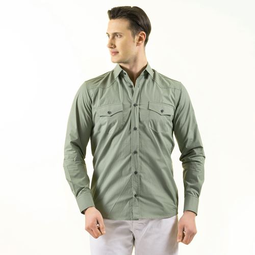Light Green Double Pocket Western Men's Shirt