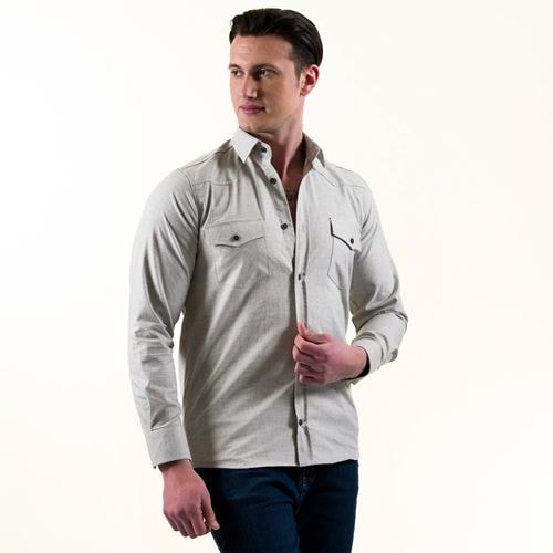 Beige Linen Western Men's Shirt