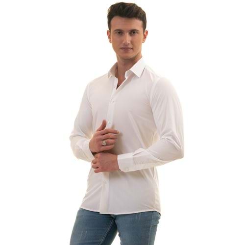 White Basic Solid 100% Cotton Men's Shirt