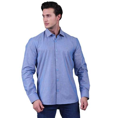 Blue Oxford Cotton Basic Men's Shirt