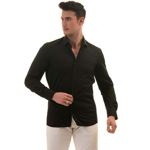 Black Cotton Basic Men's Shirt