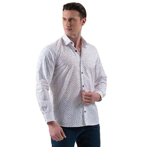 Blue and Navy Printed White Men's Shirt