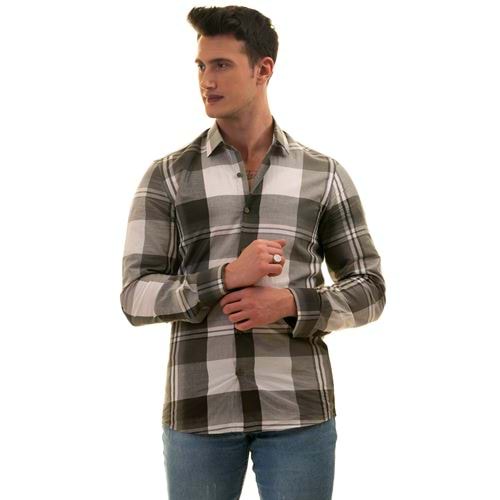 Khaki & White Plaid Men's Shirt
