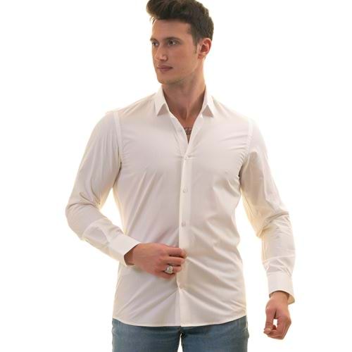 White Self Polka Dots Men's Shirt