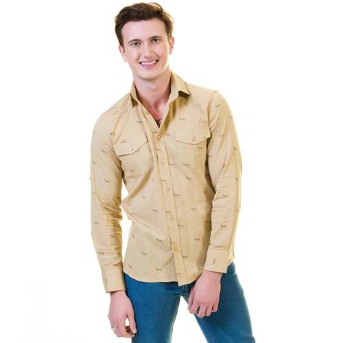 Beige with Zebra Print Western Men's Shirt