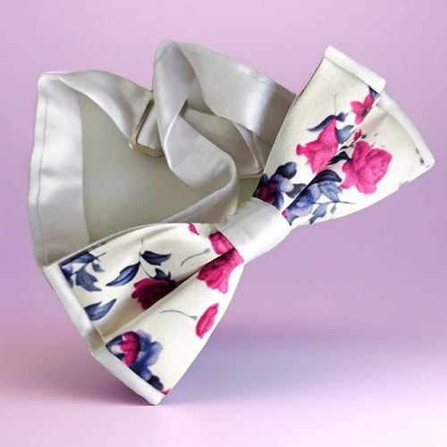 Pink Gray Floral Bowtie