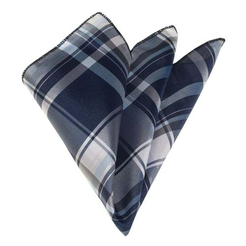 Navy Blue Plaid Pocket Square