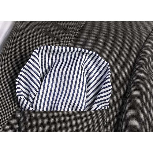 Lacivert Beyaz Çizgili Yaka Cep Mendili