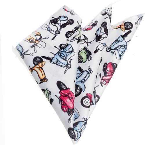 White with Vespa Printed Pocket Square