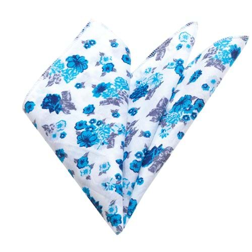 Blue White Floral Pocket Square