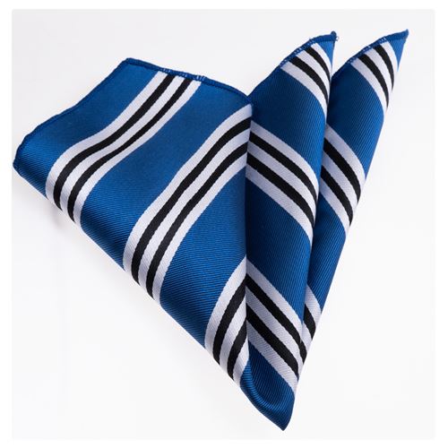 Blue Black White Striped Pocket Square